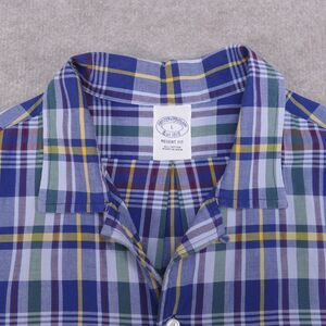 Brooks Brothers Regent Shirt Mens Large Blue Plaid Short Sleeve Loop Collar